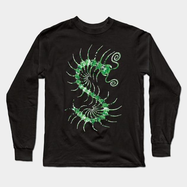 White on Green Ornate Centipede Long Sleeve T-Shirt by IgorAndMore